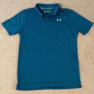 Used Under Armour Heat Gear Polo size Youth XL Teal and Dark Teal stripped